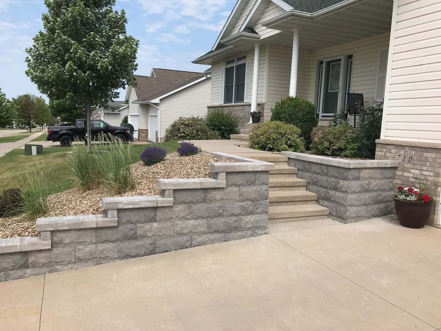 retaining wall beside driveway at residential home